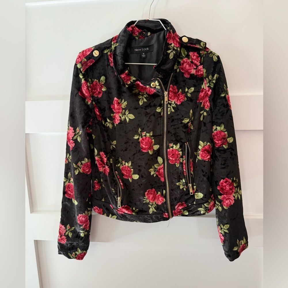 New Look black and red floral dressy velvet coat Jacket